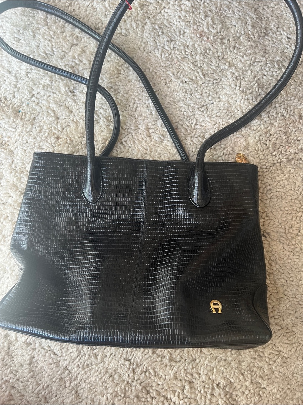 Vintage Étienne Aigner croc/lizard embossed leather tote